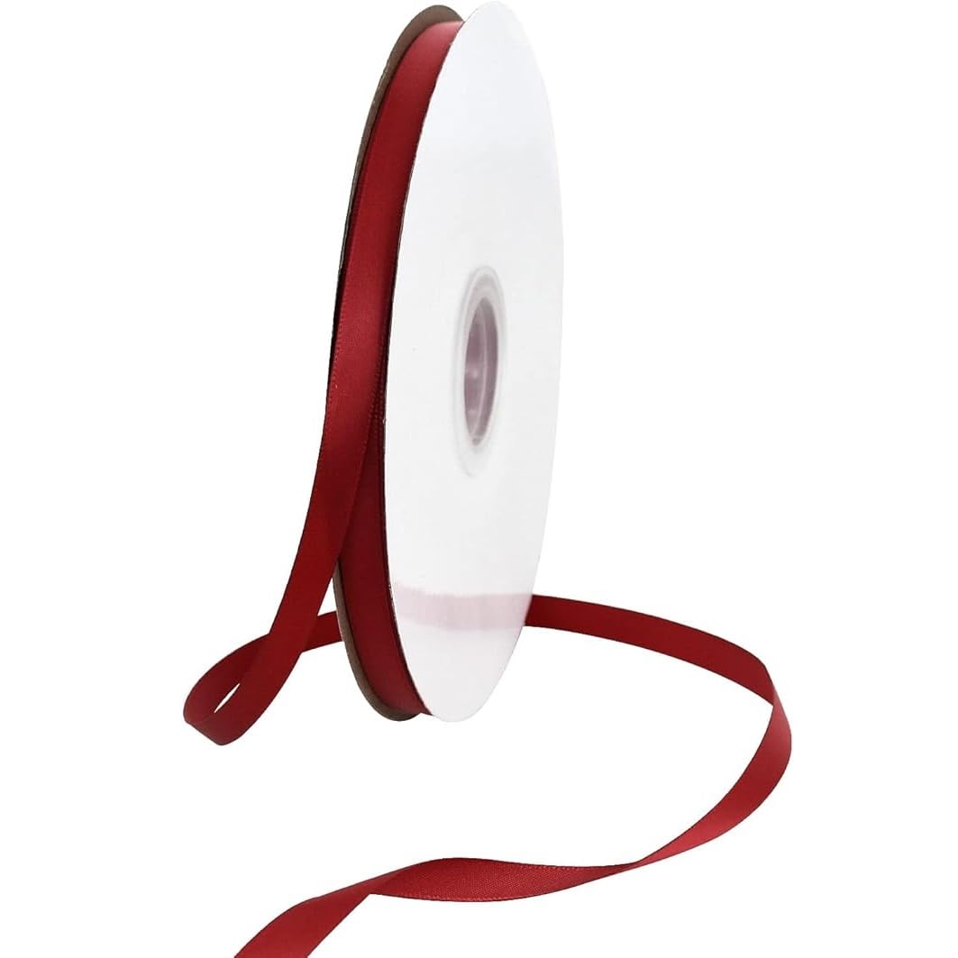 Burgundy Red Satin Ribbon 6mm Thin x 91m - Dark Red Gift Wrapping Ribbon for Wedding, Christmas & Crafts | Slim Decorative Ribbons for Present Wrapping, Cake, Hair Bows & Florist Decorations