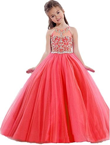 Meilishuo Girls Birthday Party Ball Gowns Beaded Kids Pageant Dresses Long XM006