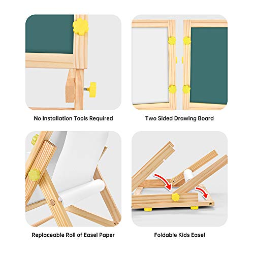 USELUCK Kids Tabletop Easel with Paper Roll,DoubleSided Whiteboard