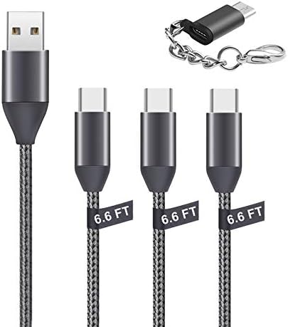 USB C Cable 6.6FT 3 Pack Type C to USB A 2.0 Charger Cord Nylon Braided Charging USB-C Cables Fit Samsung Galaxy S10 S9 S8 Plus Note 9 8 LG G7 G6 G5 V30 V20 Moto Z2 Z Google Pixel 2 XL Nintendo Switch