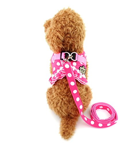SMALLLEE_LUCKY_STORE Small Dog Cat Sweet Dots Pattern Vest Harness Leash Set Mesh Padded Lead Pink M
