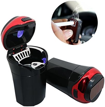 OUYIA Car Ashtray for Most Car Cup Holder, Smokeless Ashtray Cup with Lid Blue LED Light and Detached Electronic Lighter Suitable for Home&amp;Office(RED)