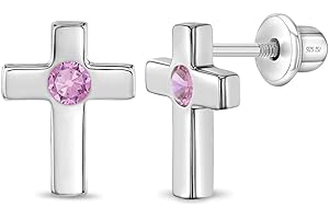 925 Sterling Silver Tiny Cubic Zirconia Cross Screw Back Earrings For Toddlers & Young Girls - Stylish Cross Earrings for Kid