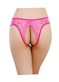 Sexyangels Womens Open Crotch Underwear Thongs Lace G-Strings Sexy Panties,Rose Red,One Size