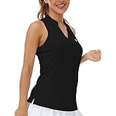 MoFiz Women Racerback Sleeveless Golf Polo Shirt V-Neck Collarless Tennis Running Tank Tops Quick Dry Athletic Casual