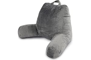 Milliard Reading Pillow with Arms, Grey, Shredded Memory Foam Back Pillow for Bed Sitting Up - Sit Up Backrest Support for Reading & Rest Bed - Washable Cover, Adjustable Comfort, CertiPUR Certified