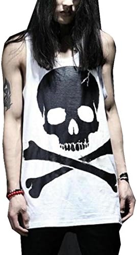 HMX Mens Hip Hop Tees Street Tank Tops Skull Tshirts L White