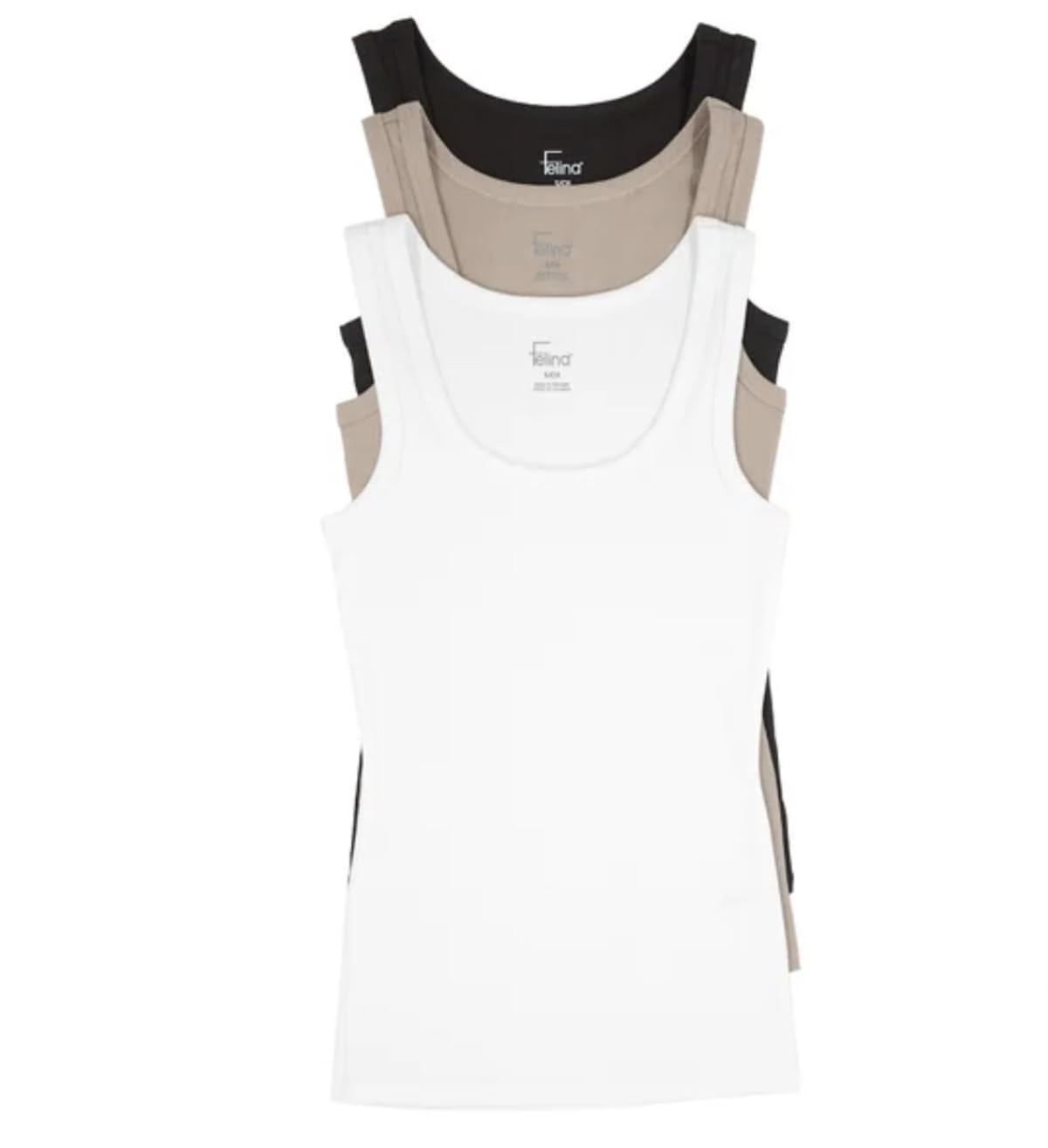 Photo 1 of Felina Women's 3 Pack Ribbed Tank Tops (US, Alpha, Small, Regular, Regular, Black Multi (Black, Tan, White))