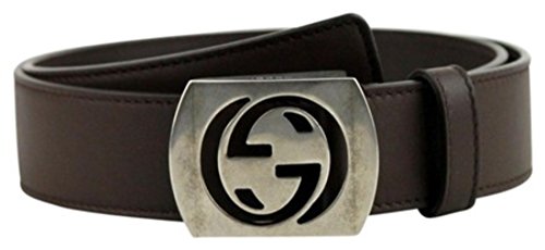 Gucci Men's Silver Interlocking G Leather Belt 387031 2140 (85 / 32, Brown)