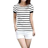 AsherFashion Women's Striped Short Sleeve Casual T-shirt Blouse 2 Colors