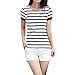 AsherFashion Women's Striped Short Sleeve Casual T-shirt Blouse 2 Colors
