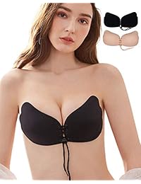 Muryobao damaes Adhesivo Sin Tirantes Sin Respaldo Sujetador Vestidos de Novia de Silicona Invisible Bra 2 Pack