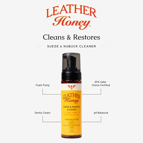Leather Honey Limpiador de piel de gamuza de miel – Cuidado de gamuza y nobuk de calidad. Fabricado en los Estados Unidos desde 1968 - Limpiador de gamuza para zapatos, botas, chaquetas, Uggs, bolsos, bolsos y más,