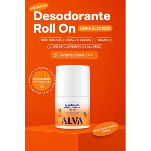 Desodorante natural em barra Camomila 33g e Desodorante cristal natural roll on Laranja Doce 50ml Sem aluminio Kids Infantil Crianças