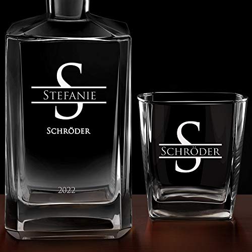 Maverton Whiskey Karaffe + 2/4 / 6er Whiskygläser Set mit Gravur - 700ml Whisky Dekanter - Geschenk zum Geburtstag für Damen - Monogramm – Bild 6