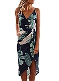 Dearlove Women's Wrap V Neck Spaghetti Strap Floral Split Beach Casual Dress