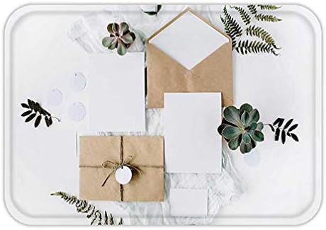 Icndpshorts Doormat flat lay workspace wedding invitation cards craft envelopes pink and red roses and green leaves