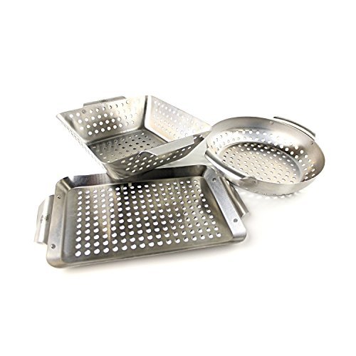 Yukon Glory 3-Piece Mini BBQ Grill Accessories Basket Set with Cleaning Pads,for Grilling Vegetables, Chicken Pieces Best Grill Basket Set - Great Birthday Gifts for Men!