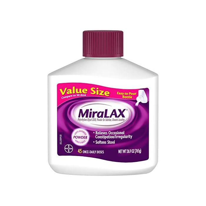 MiraLAX Laxative Powder for Gentle Constipation Relief, #1 Dr. Recommended Brand, 45 Dose Polyethylene Glycol 3350…