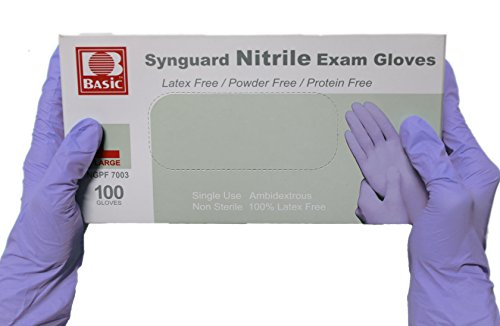 The Basic Nitrile Exam Gloves - Medical Grade, Powder Free, Latex Rubber Free, Disposable, Non Sterile, Food Safe, Textured, Indigo Color, Convenient Dispenser Pack of 100 Size L