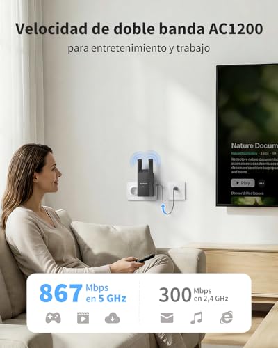 BrosTrend AC1200 Punto de Acceso WiFi con Puerto Gigabit, Access Point WiFi de Doble Banda 5GHz & 2.4GHz, Punto Acceso Inalámbrico Enchufe Pared, WiFi AP Interior para PC, Smartphone, Tablet, Impresor
