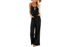 Lacozy Womens Casual Loose Sleeveless Spaghetti Strap Wide Leg Pants Jumpsuit Rompers