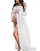 JustVH Maternity Off Shoulder Chiffon Gown Long Sleeve Split Front Maxi Photography Dress White
