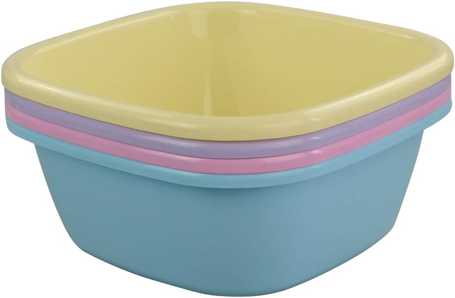 Gitany Washing Basin Bowl, Plastic Wash Bowls, Square, Pack of 4 Color Bowls, Yellow - Image 3