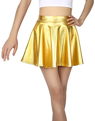 HDE Girl's Metallic Skater Skort Dance Athletic Shiny Holographic Scooter Skirt Gold - 6-7 - Thumbnail 7