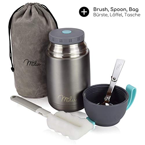 Milu Thermos Food Jar with folding Spoon 15,2 oz / 22 oz Double Wall