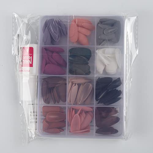 FANDAMEI Press on Nails, 12 Packs 288PCS Matte Press on Nails, Medium Almond Fake Nails Full Cover, Short Almond Glue on Nails with 7g Nail Glue, 12 Solid Color False Nails for Nail Art DIY - Image 9