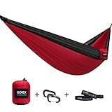 Gonex Portable Camping Hammock, Nylon Parachute Single Hammock for Travel Camp with Hammock Straps, Ultralight (Red+Deep gray)