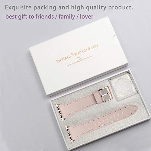 WFEAGL Compatible iWatch Band 40mm 38mm, Top Grain Leather Band with Gold Adapter (The Same as Series 4 with Gold Stainless Steel Case in Color) for iWatch Series 4/3/2/1 (PinkSand Band+Gold Adapter) - Thumbnail 6
