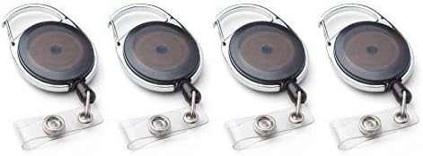Retractable Badge Holder Carabiner Reel, Clip On ID Card Keychain, 4 BlackTranslucent Clips, By ToNic Innovation