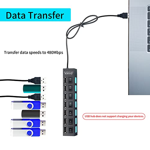 7Port USB Hub 2.0, USB Hub USB Splitter with Individual Switches for