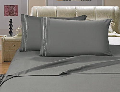 Sanderscollection Luxury Bed Sheets Elegance Linen 1500 Thread, Count Egyptian Quality Wrinkle Resistant, Queen - Grey