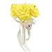 6 Bunch of Bouquet, AerWo Yellow Foam Roses Silk Ribbon Bouquet Handmade Rhinestone Diamante Artificial Flower Bridal Bridesmaid Brooch Wedding Bouquet Decoration