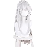 maysuwell Long White Straight Wig with Bangs Women Halloween 60s Men's Hippie Wigs Anime COS Inuya Wigs and Elaina Wigs Game HSR Clarawig and Yixuan Cosplay wig Christmas,Comic con,Game Show,Party