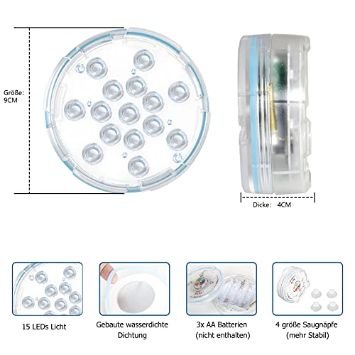 ulocool Poolbeleuchtung, Pool Licht mit 15 LEDs, IP68 wasserdichte Unterwasser Led Licht mit Fernbedienung, 16 Farbwechsel Pool Lampe, Unterwasserleuchten für Vasenbasis, Aquarium, Teich usw
