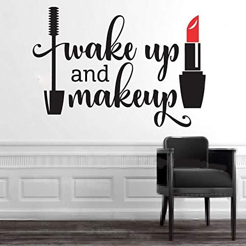 Wall wear Removable Stickers Wake Up and Makeup Girls Bathroom Mirror Vanity Lipstick Mascara Beauty Salon