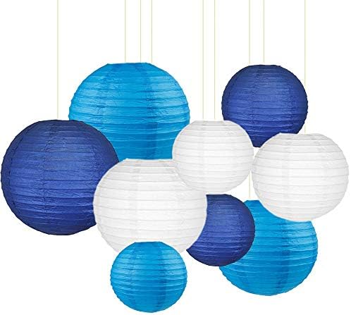 Sonnis Paper Lanterns 12"10" 8"Round lanterns for Birthday Wedding Baby Showers Party Decorations (blue)