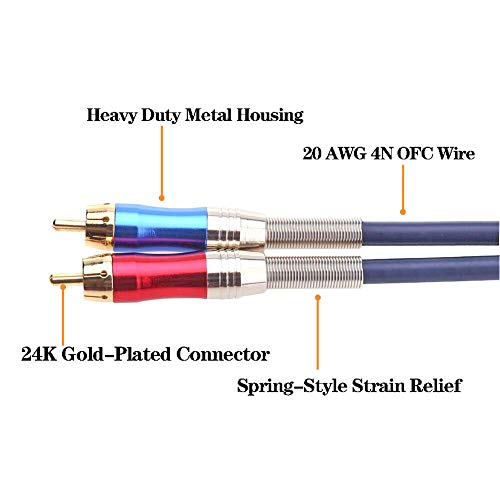 TISINO RCA Stereo Cable, 2 RCA Male to 2 RCA Male Stereo Audio Cable for Home Theater, HDTV, Amplifiers, Hi-Fi Systems-3FT/1 Meter