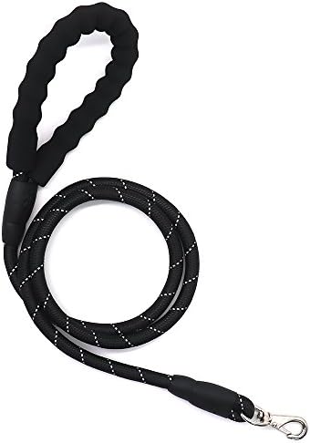 Round Rope Leash for Medium Large Dogs - Sturdy and Durable Thick Braided Nylon Rope - Soft Foam loop Handle and Reflective tape - 5ft Long - Light Weight