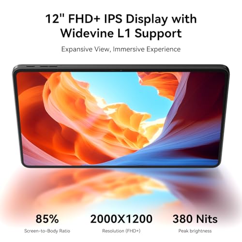 Blackview 12 inch Tablet Android 15,Android Gaming Tablet with Keyboard,24GB+128GB/2TB, Gemini AI with Pen, 2K FHD+ Display, 9000mAh/18W, Widevine L1, 5G WiFi, GPS (Gray, 128, GB)