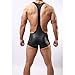 TiRain Men Sexy Wrestling Singlet Faux Leather Underwear Lingerie Bodysuit Pant (Medium, Black)