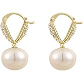 Hoop Earrings for Women, Teardrop Sparkly Rhinestone & Pearl for Statement Dangle Crystal Cubic Zirconia Earbob Charm Jewelry Earrings for Valentine's Day Festival