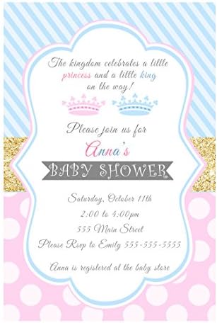 30 Personalised Invitations Prince Princess Baby Shower Pink Blue Gold Photo Paper