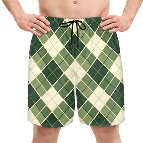 Eabrults Men's Swim Trunks Size S Small Square with Mesh Lining Soft Breathable Quick Dry Beach Shorts Deep Green