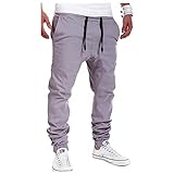 VICVIK Men's Fashion Outdoor Elastic Waistband Casual Jogger Pants Trousers (L, Gray)