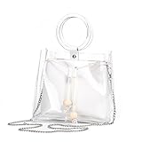 FANCY LOVE Classy Waterprof Clear Tote Beach Shoulder Crossbody Bag (White)